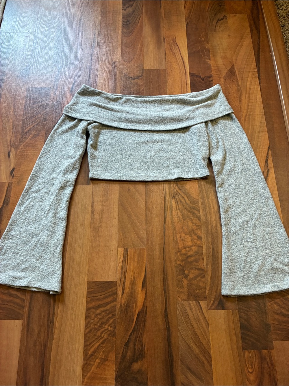 SHEIN Heather Gray Knit Top with Fold-Over Neck